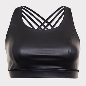 Torrid Faux Leather Cross back strappy Sports Bra
